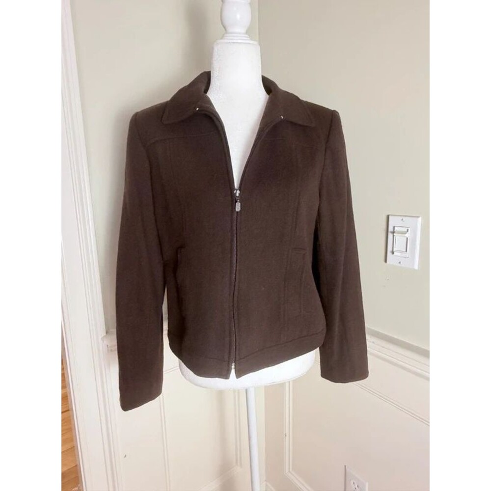 Vintage 90s Express Brown Wool Blend Zip Jacket Size 11/12